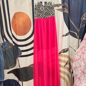 Style Rack Strapless Maxi Dress in Hot Pink and Black/White